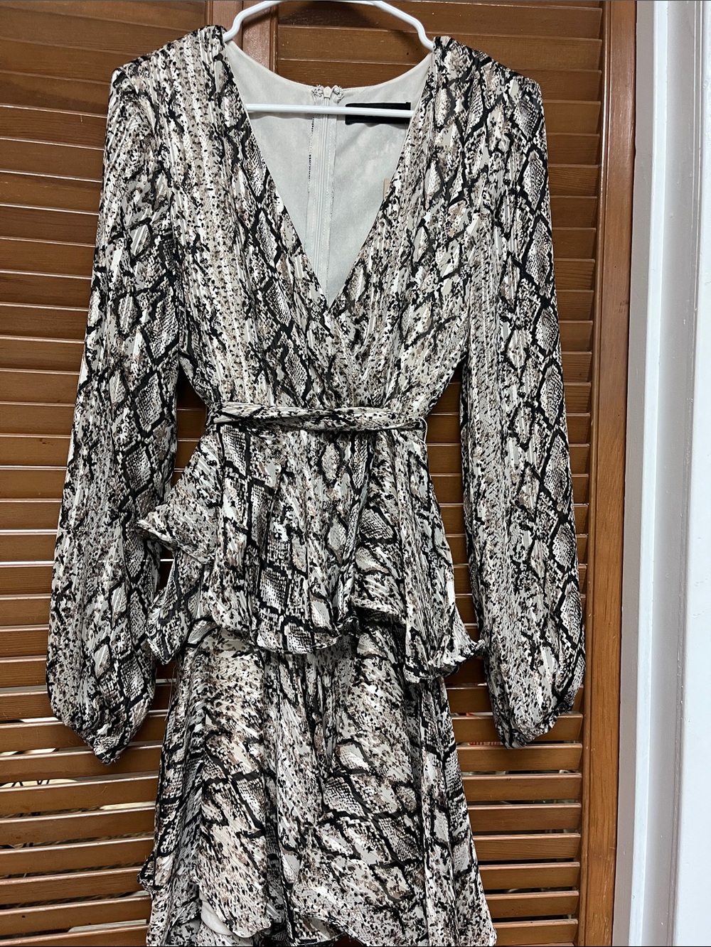 DO+BE Neutral Snake-Print Faux Wrap Long-Sleeve Dress
